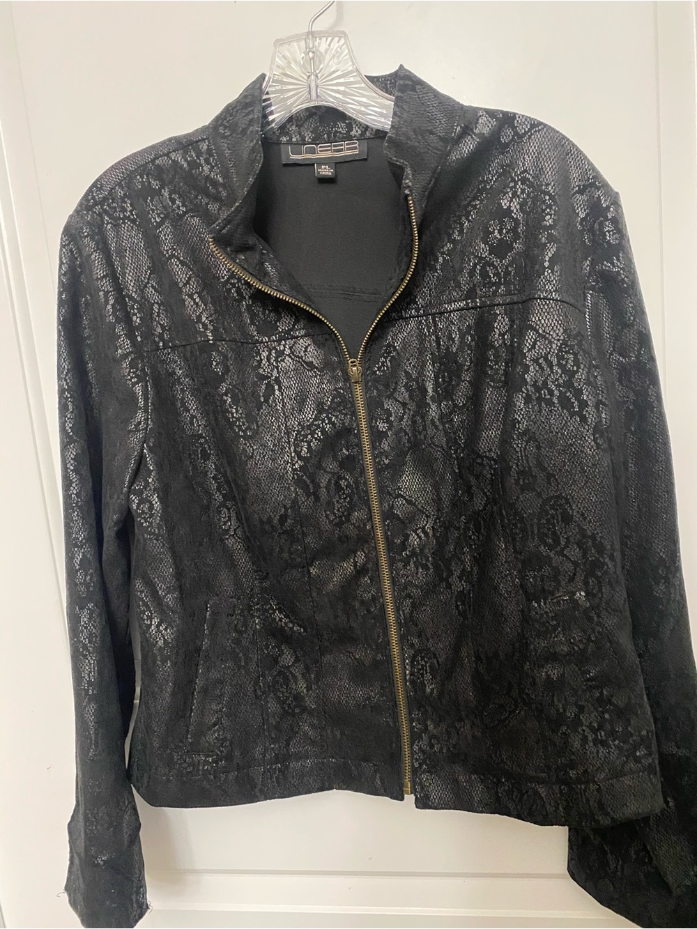 Linear Black Lace-Texture Zip Front Jacket